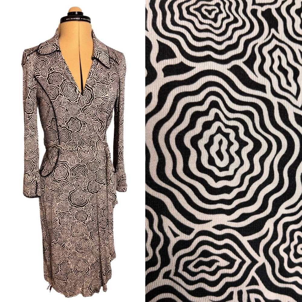 Diane Von Furstenberg Black and White Long Sleeve Wrap Dress